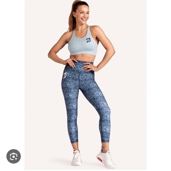Peloton Blue Cadence Crop Leggings High Waist Athletic Workout Cycling L - Picture 2 of 9